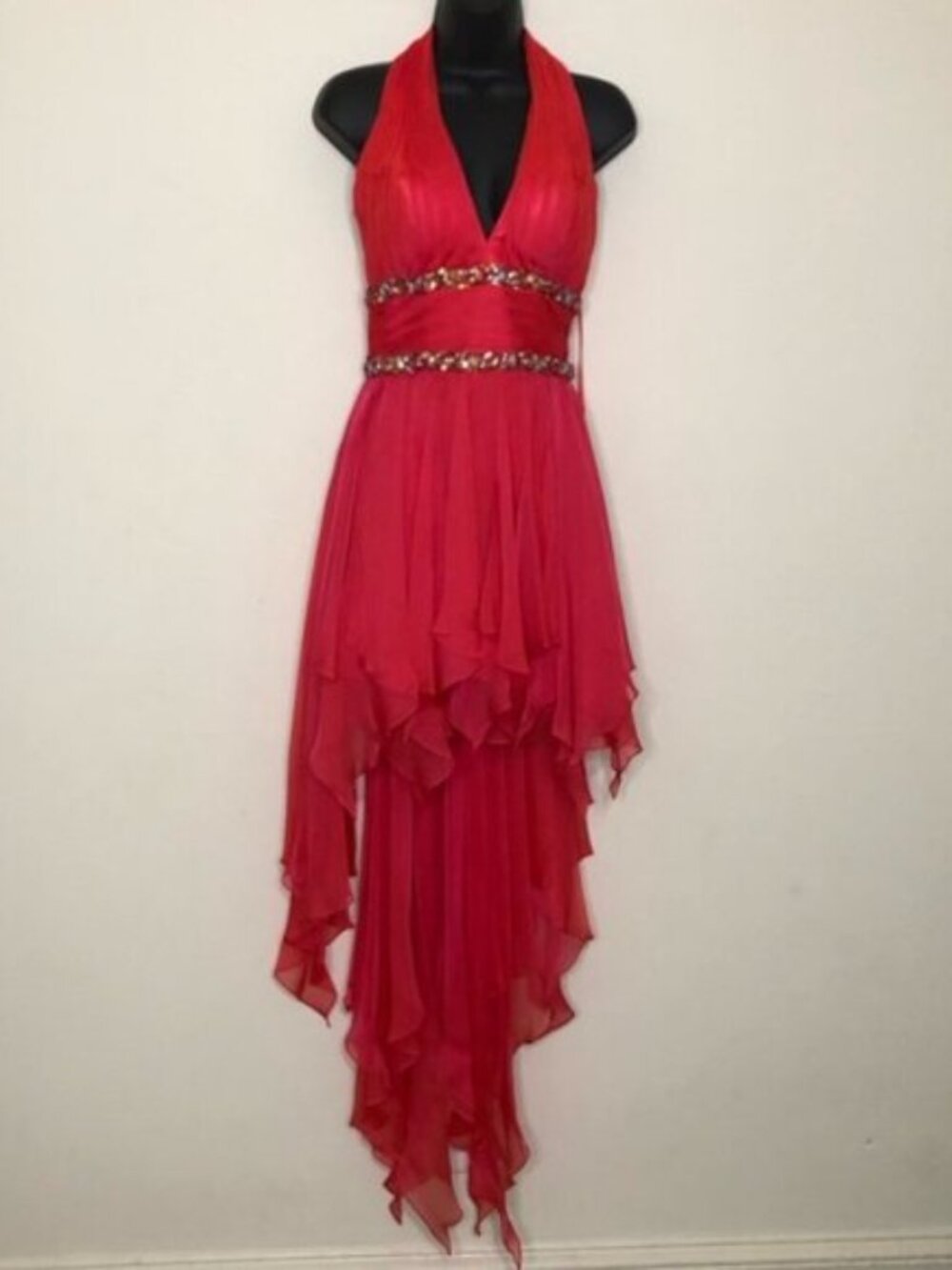 La Femme Jeweled V-Neck Handkerchief Cocktail Dress - Size 2 - NWT